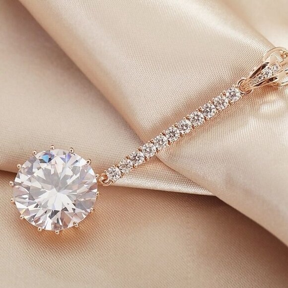 Dazzling Round Sun Flower CZ Long Pendant Necklace for Women, EVGG1112 - Picture 3 of 13